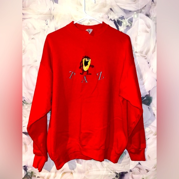 Vintage Taz Looney Tunes Crewneck Sweatshirt Embroidered Mens Size XL Red - Picture 1 of 5